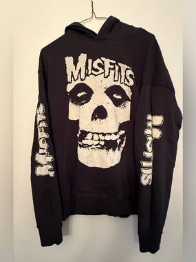 H&M Black Crewneck Hoodie with White Misfits Skull Graphic